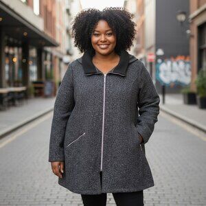 INTL (International) d.e.t.a.i.l.s.: Women's Charcoal Marled Knit Jacket with Fl